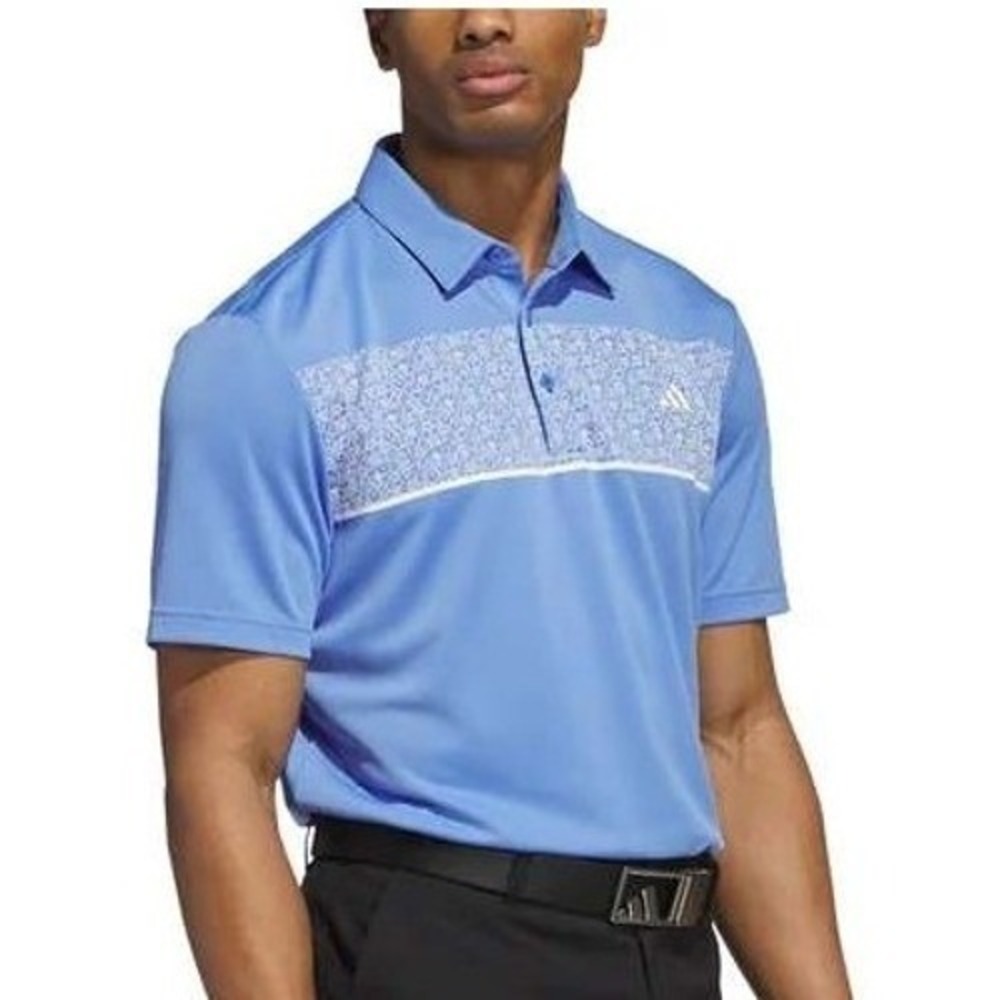 ADIDAS Chest Print‎ Golf Polo Shirt Mens Large Blue White Flowers Floral Top NWT